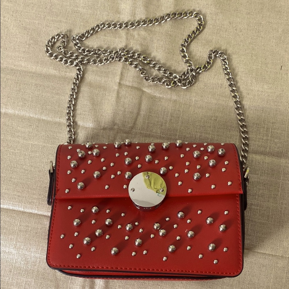 Red Silver Studded Crossbody Bag